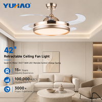 Ventilateur de plafond LED rétractable de 42 pouces avec lumière, télécommande, moteur BLDC silencieux et variateur d'intensité, pour chambre d'enfant et salon (OEM/ODM)