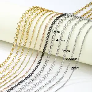Ruigang Customized 2/2.5/3/4/5mm 18k Gold Stainless Steel Chain Women's Fashion Jewelry Necklace Chain Man Round Belcher Chain