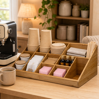Organisateur de bureau moderne en bambou naturel écologique, multi-compartiments, pour sachets de thé et épices, idéal pour le bureau, la cuisine et la coiffeuse