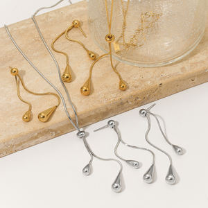 كليورو وصول جديد قطرة ماء قلادة طويلة من الفولاذ المقاوم للصدأ قلادة أقراط مجوهرات قابلة للتعديل على شكل حرف Y قلادة أقراط متدلية - Product Image 2