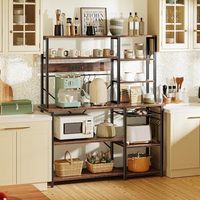 Étagère de cuisine imperméable avec prise électrique, support pour micro-ondes en bois rustique, étagère de rangement multi-niveaux