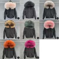 Janefur Bomber à capuche avec col en fourrure pour femmes-Blouson d'aviateur d'hiver à capuche en fausse fourrure véritable de raton laveur