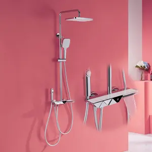 Rumah apartemen Set keran Shower, kepala Shower hujan kuningan padat krom poles dengan semprotan Bidet