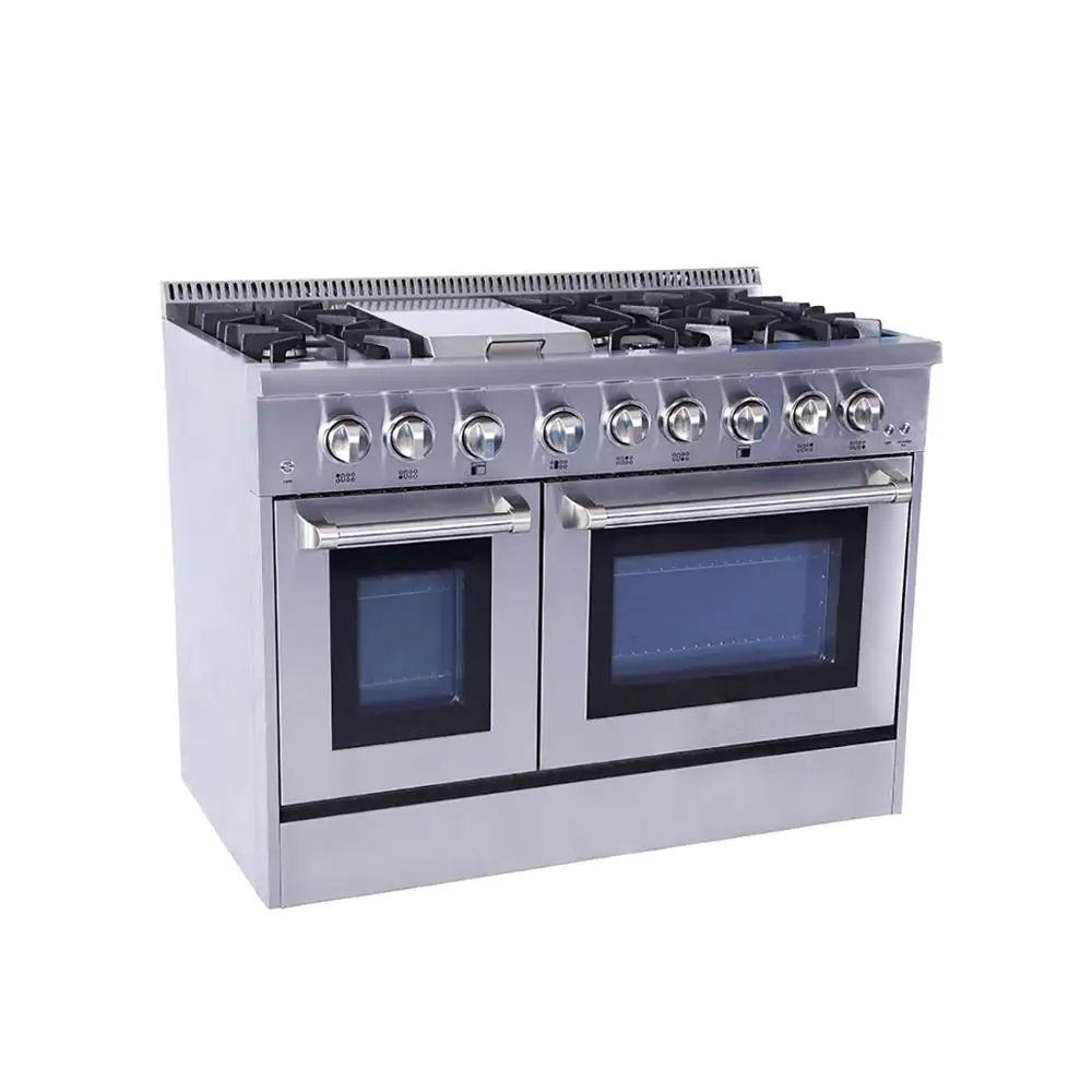 Hyxion Cucina di Casa 48 "6 Gamma di Bruciatore A Gas Doppio Forno Elettrico e Piastra con Fornelli