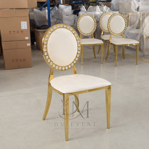 Chaise d'événement en acier inoxydable avec dossier rond perlé doré et coussin blanc pour mariages et banquets d'hôtel - Vente en gros - Product Image 2