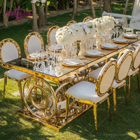 Ensemble table et chaises de mariage en acier inoxydable doré au design moderne de haute qualité pour hôtels et événements, mobilier de salle à manger miroir
