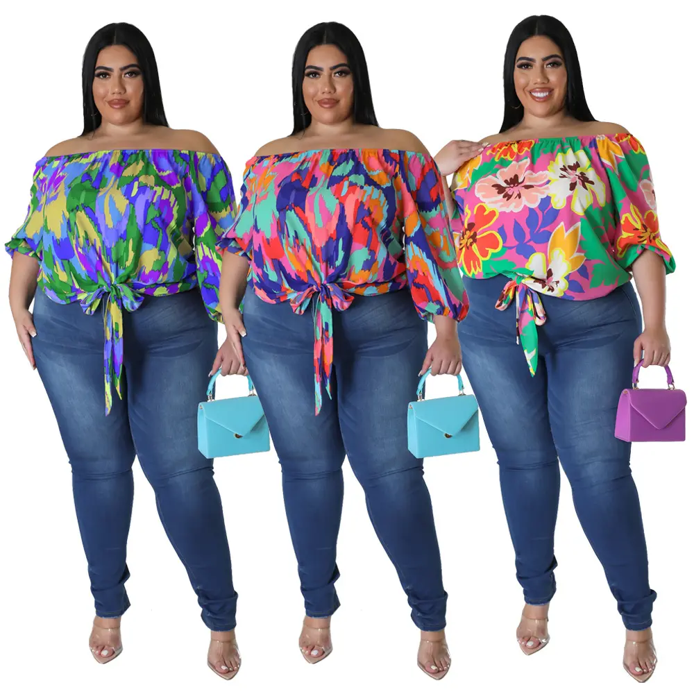 Br3079 top solto de gola única para verão, estampado feminino