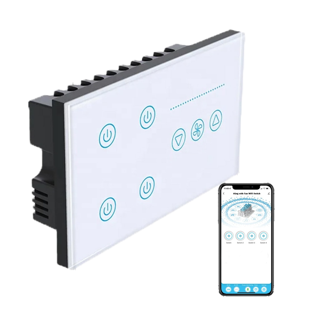 4 Gang Smart Fan Light Switch 10A Zigbee WiFi Glass Panel Wall Switches for App & Alexa Smart Home Remote Control