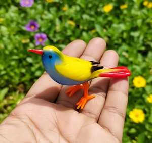 Figura de Pájaro de Vidrio Hecha a Mano, Colorida, Cuerpo Azul y Amarillo, Pico Rojo, Escultura de Animal, Adorno - Product Image 4