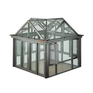 Deluxe grande telaio in alluminio impermeabile 4 stagione a forma di L casa di vetro prefabbricata sunroom per la vendita