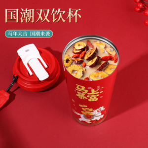 แก้วเก็บความร้อน Get Rich รุ่นปีม้า ทำจากสแตนเลส 304 ผนังสองชั้นสุญญากาศ พร้อมที่กรองชา ฝาเกลียว สีแดง - Product Image 3