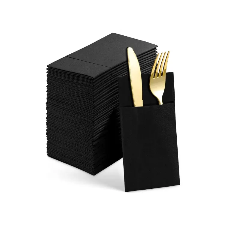 Black Airlaid Napkins With Cutlery Pocket Dinner Napkins Tissue Serviettes Paper