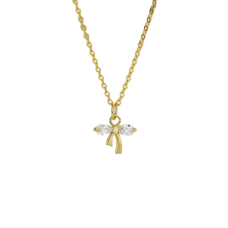 Carline Zircon 925 collar de cadena de lazo de plata moda 18K chapado en oro encanto collar de cristal joyería regalo para mujeres al por mayor