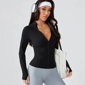 Combinaison de yoga pour femme, coupe ajustée, fermeture éclair intégrale, manches longues, pour le sport, la salle de sport, vêtements de sport, veste zippée - Product Image 6