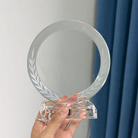 Plaque de trophée ronde en verre cristal personnalisable, trophée en cristal vierge avec base lumineuse LED