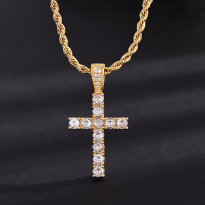 Cross Pendant Necklace Gold Silver Zinc Alloy Micro Insert Zircon Men's Hip Hop Jewelry Party Fashion - Product Image 2