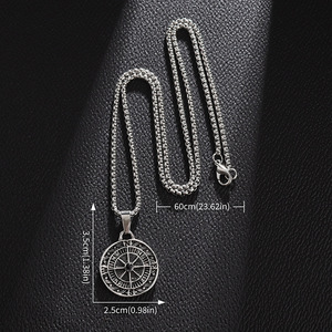 <b>Vintage</b> Nordic Viking Style Men's Round Pendant Necklace Silver <b>Compass</b> Design Gift Jewelry - Product Image 4