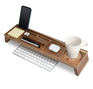 Organisateur de bureau moderne à un niveau en bois naturel, multi-compartiments, accessoires de bureau à domicile, organisateur de table - Product Image 1