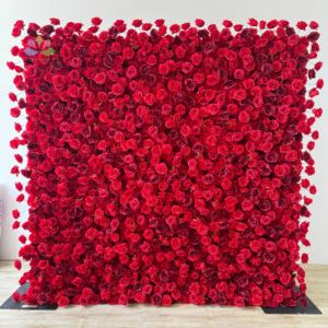 SZ barato 3D 5D Roll Up cremallera tela Floral telón de fondo Panel 8*8 8x8 rojo seda Artificial Rosa flor pared para decoración de boda - Product Image 1