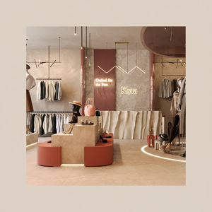 Estante de exhibición de venta al por menor personalizado para ropa Muebles de boutique Diseño de interiores de moda para tienda de ropa Tienda de telas Diseño de interiores - Product Image 1