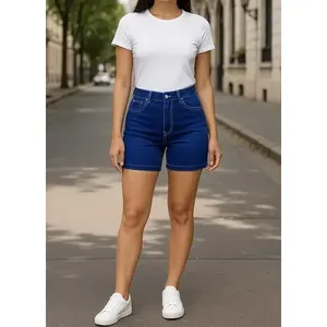 Shorts in denim da donna Adrenaline a vita alta, vestibilità slim, gamba dritta, casual, traspiranti, elasticizzati, blu. - Product Image 6