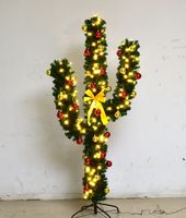 Sapin de Noël cactus debout de 180cm avec éclairage LED blanc chaud Décor d'ornement de vacances festif