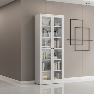 Bibliothèque murale moderne en acier et fer pour salon avec portes en verre et étagères de rangement - Product Image 3
