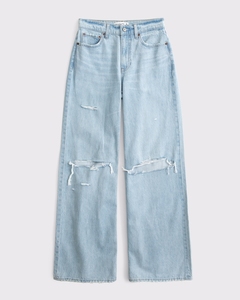 Jeans Leduo personalizados de corte ancho, lavado vintage, rotos, de tiro alto, con agujeros, holgados, para uso diario informal, para mujer. - Product Image 3