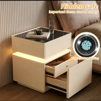 Table de chevet intelligente en bois avec lumière à capteur, chargement USB sans fil, verrouillage par empreinte digitale, petit tiroir dissimulé, meuble de chevet pour salon et chambre