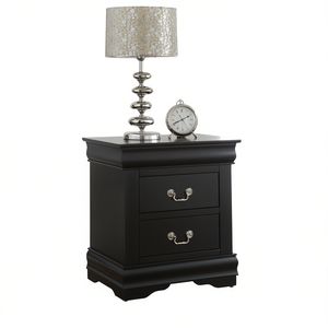 Mesita de Noche Moderna de Lujo con Acabado Negro, Madera Sólida y Acrílico, 2 Cajones, Mueble para Dormitorio - Product Image 1