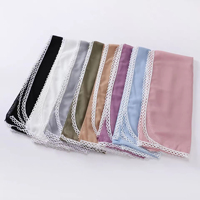 Été Nouveau Fancy White Lace Flower Edge Chiffon Scarl Shawl Muslim Malaysian Women Solid Color Pearl Chiffon Hijabs Soft Turbans