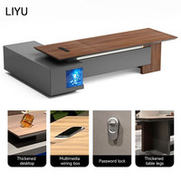 Bureau de direction en forme de L en placage de bois, convertible, luxueux et moderne, avec armoire vitrée à LED et serrure à code, LIYU