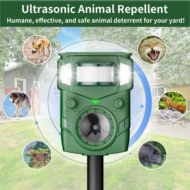 lights for home Upgrade LED Solar Ultrasonic Animal Repellent Motion Activated Deer Dog Bird Deterrent Multi-Frequency Bug Zapper