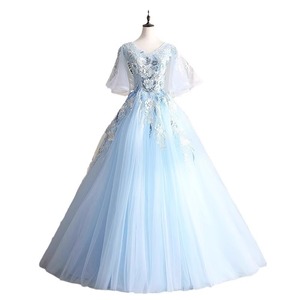 Blue Tulle Performance Gown Long Skirt Women Stage Costume Polyester Fiber Sequins Art Exam Folk Song Solo Bel Canto Tutu Dress - Product Image 5