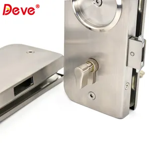 304 aço inoxidável Stamping Siding Handle Glass Door Lock com cilindro de latão