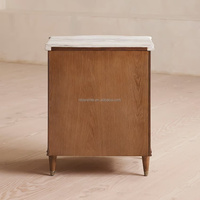 Table de chevet double en marbre, style vintage américain majestueux, avec placage d'arbre et poignées en marbre, meuble d'appoint artisanal
