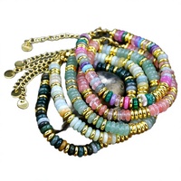 Bracelet unisexe en perles de pierre naturelle style bohème vintage chrétien, avec entretoise plaquée or 14 carats – Cadeau idéal – Vente chaude