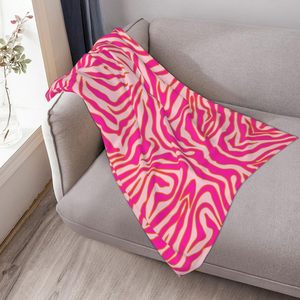 Mới Tùy Chỉnh Màu Hồng Và Màu Cam Ngựa Vằn Sọc Động Vật In Flannel Lông Cừu Ném Chăn Sang Trọng - Product Image 3