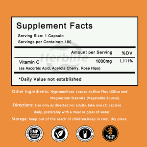 Suplemento de Vitamina C de Marca Privada OEM con Acerola y Rosa Mosqueta 1000mg, Apoyo al Sistema Inmunológico, 180 Cápsulas por Botella - Product Image 2