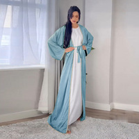 Nouvelle Collection 2025 : Ensemble Abaya Ouverte et Robe Intérieure en Soie Satinée Diamantée – Modèle OEM Élégant et Modeste pour Femme Musulmane (Spécial Aïd)