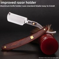 Rasoir droit pliant à double lame en bois de santal, non jetable, pour le visage, tondeuse de précision pour coiffure, usage professionnel en salon de barbier