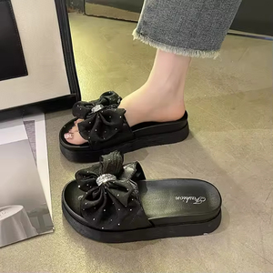 Sandales et mules fantaisie à nœud floral pour femmes, tendance mode estivale, mules compensées pour la plage - Product Image 2