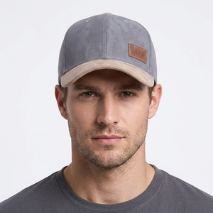 Premium Suede <b>Baseball</b> <b>Cap</b> Custom Logo SAAR Patch Sporty Street Style <b>Grey</b> and Beige Two Tone Adjustable Snapback Hat for Unisex - Product Image 1