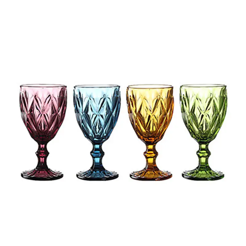 High Quality Lead-Free Vintage Glass Colored Water Wine Goblets Glassware European Style Retro Cup For Home Bar Party