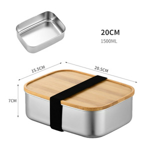 304 Stainless Steel Bamboo Wooden <strong>Cover</strong> Lunch Box Food Grade Sushi Box Division Office Lunch Lunch Container Containers <strong>Lunchbox</strong> - Product Image 4