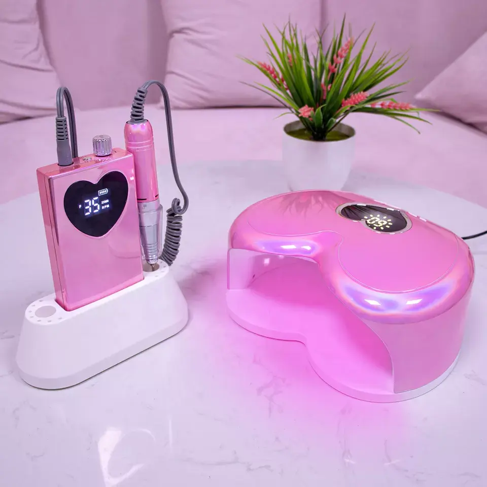 Heart Shape Nail Lamp Pink Wireless Uv Gel Nail Dryer Cordless Rechargeable 96W Led Lamp