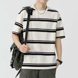 Kunhai Pengyun verano juvenil camiseta a rayas para hombres moda Casual suelta media manga niños Sea <span class=keywords><strong>Soul</strong></span> 240 gramos tejido en blanco - Product Image 1