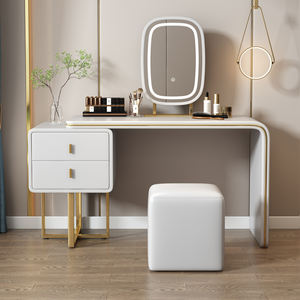Ensemble de coiffeuse de luxe italienne en gros <span class=keywords><strong>avec</strong></span> miroir éclairé tactile et pouf en cuir pour villa et chambre à coucher - Product Image 6