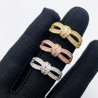 Bague nœud papillon en argent sterling 925 plaqué or 18 carats avec zircon cubique, fournisseur d'usine de bijoux personnalisés en gros