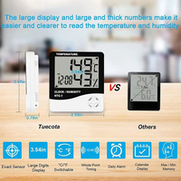Horloge numérique à grand écran HTC1 avec thermomètre et hygromètre d'intérieur, thermomètre hygromètre électronique pour la maison